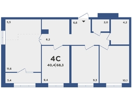 Продается 4-комнатная квартира ЖК Поколение, дом 2, 68.3  м², 7230000 рублей