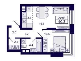 Продается 2-комнатная квартира ЖК Citatum (Цитатум), 40.3  м², 7100000 рублей