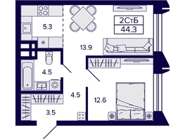 Продается 2-комнатная квартира ЖК Citatum (Цитатум), 44.3  м², 7050000 рублей