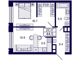 Продается 2-комнатная квартира ЖК Citatum (Цитатум), 44.5  м², 6950000 рублей