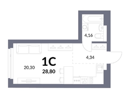 Продается Студия ЖК Горская Лагуна, корпус 2, 28.8  м², 6903000 рублей