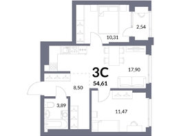 Продается 3-комнатная квартира ЖК Горская Лагуна, корпус 2, 53.34  м², 11600000 рублей