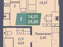 Продается Студия АК Voroshilov (Ворошилов), 25.8  м², 3405600 рублей