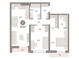 Продается 2-комнатная квартира ЖК Авиатор, дом 3, 74.36  м², 11280000 рублей