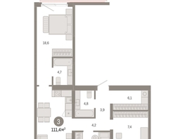 Продается 3-комнатная квартира ЖК Европейский берег, дом 49, 111.43  м², 18550000 рублей