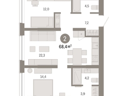 Продается 2-комнатная квартира ЖК Европейский берег, дом 49, 68.43  м², 12700000 рублей