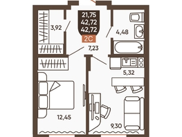 Продается 2-комнатная квартира ЖК Ермак, 42.72  м², 5380000 рублей