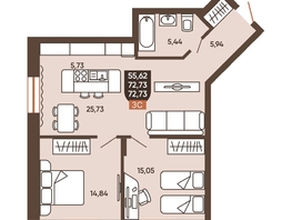 Продается 3-комнатная квартира ЖК Ермак, 72.73  м², 7540000 рублей