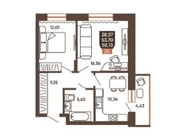 Продается 2-комнатная квартира ЖК Ермак, 58.13  м², 6400000 рублей