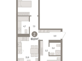 Продается 2-комнатная квартира ЖК Авиатор, дом 3, 63  м², 10030000 рублей