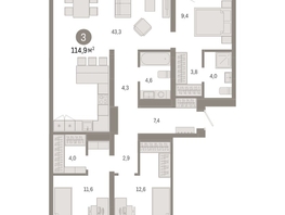 Продается 3-комнатная квартира ЖК Европейский берег, дом 44, 114.9  м², 15900000 рублей