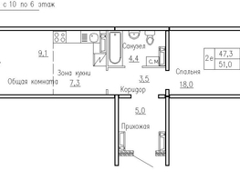 Продается 2-комнатная квартира ЖК Кольца, дом 13а, 50.7  м², 6400000 рублей