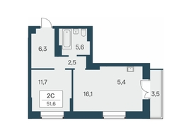 Продается 2-комнатная квартира ЖК Расцветай на Красном, дом 5, 51.6  м², 9100000 рублей