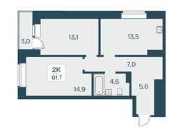 Продается 2-комнатная квартира ЖК Расцветай на Красном, дом 5, 61.7  м², 10850000 рублей