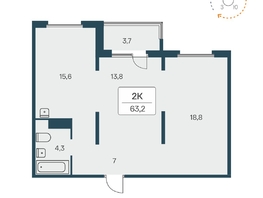 Продается 2-комнатная квартира ЖК Эко-квартал на Кедровой, дом 1, 63.3  м², 6450000 рублей