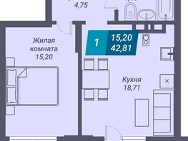 Продается 1-комнатная квартира ЖК Звезда, 42.81  м², 6892410 рублей