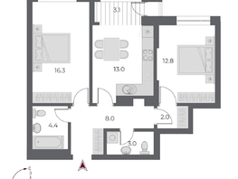 Продается 2-комнатная квартира ЖК ОСКАР, дом 1, 62.4 м², 12775000 рублей