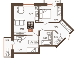 Продается 3-комнатная квартира ЖК Ермак, 70.92  м², 7460000 рублей