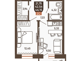 Продается 2-комнатная квартира ЖК Ермак, 46.15  м², 5600000 рублей