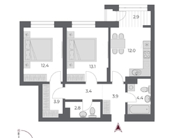 Продается 2-комнатная квартира ЖК ОСКАР, дом 2, 58.8  м², 9800000 рублей