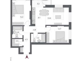 Продается 3-комнатная квартира ЖК ОСКАР, дом 2, 73.4  м², 12050000 рублей