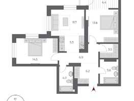 Продается 3-комнатная квартира ЖК ОСКАР, дом 2, 76.4  м², 13300000 рублей