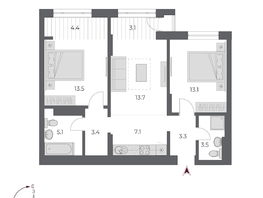 Продается 3-комнатная квартира ЖК ОСКАР, дом 2, 70.2 м², 13250000 рублей
