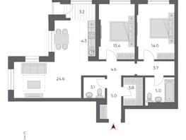 Продается 3-комнатная квартира ЖК ОСКАР, дом 2, 84.7 м², 16050000 рублей