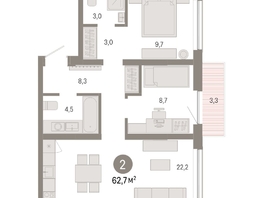 Продается 2-комнатная квартира ЖК Европейский берег, дом 49, 62.73  м², 10190000 рублей