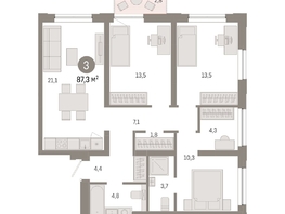 Продается 3-комнатная квартира ЖК Европейский берег, дом 44, 87.3  м², 13000000 рублей