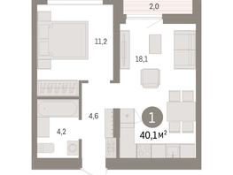 Продается 1-комнатная квартира ЖК Авиатор, дом 3, 40.09  м², 6650000 рублей