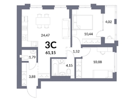 Продается 3-комнатная квартира ЖК Горская Лагуна, корпус 2, 59.14  м², 12900000 рублей