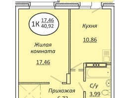 Продается 1-комнатная квартира ЖК Пролетарский, 40.92  м², 5360520 рублей