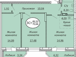 Продается 3-комнатная квартира ЖК Пролетарский, 70.66  м², 8337880 рублей