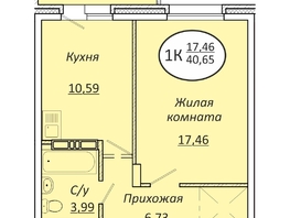 Продается 1-комнатная квартира ЖК Пролетарский, 40.65  м², 5243850 рублей