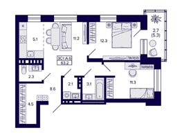 Продается 3-комнатная квартира ЖК Сподвижники, 63.2  м², 7900000 рублей