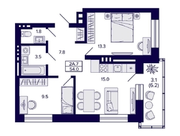 Продается 2-комнатная квартира ЖК Сподвижники, 54  м², 6450000 рублей