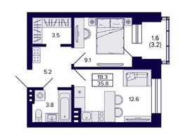 Продается 1-комнатная квартира ЖК Сподвижники, 35.8  м², 4350000 рублей