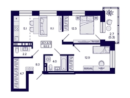 Продается 3-комнатная квартира ЖК Сподвижники, 63.3  м², 7250000 рублей