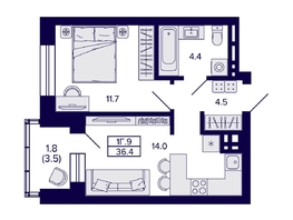 Продается 1-комнатная квартира ЖК Сподвижники, 36.4  м², 4700000 рублей