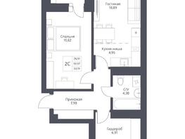 Продается 2-комнатная квартира ЖК Актив, 53.19  м², 8500000 рублей