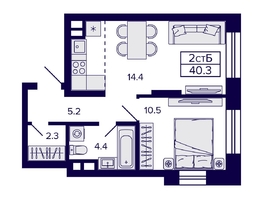 Продается 2-комнатная квартира ЖК Citatum (Цитатум), 40.3  м², 7300000 рублей