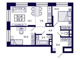 Продается 3-комнатная квартира ЖК Citatum (Цитатум), 55.4  м², 8300000 рублей