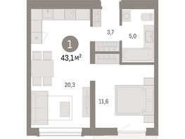 Продается 1-комнатная квартира ЖК Авиатор, дом 3, 43.07  м², 7170000 рублей