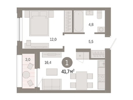 Продается 1-комнатная квартира ЖК Европейский берег, дом 44, 41.7  м², 7770000 рублей