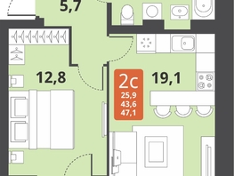 Продается 2-комнатная квартира ЖК Тайгинский парк, дом 3, 47.1  м², 6830000 рублей