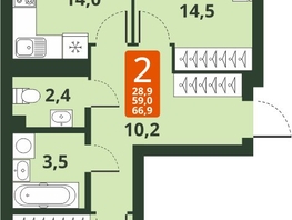 Продается 2-комнатная квартира ЖК Тайгинский парк, дом 4, 66.9  м², 8260000 рублей