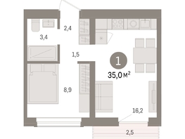 Продается 1-комнатная квартира ЖК Авиатор, дом 3, 35  м², 6030000 рублей