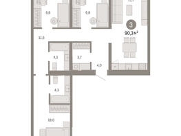 Продается 3-комнатная квартира ЖК Европейский берег, дом 49, 90.27  м², 14240000 рублей