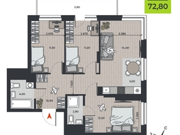 Продается 4-комнатная квартира ЖК ДНК, 72.8  м², 9027200 рублей